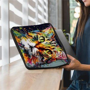 Colorful Cat 2-Sided Print Mac Book Pro 14" Sleeve - Cat Art Laptop Sleeve
